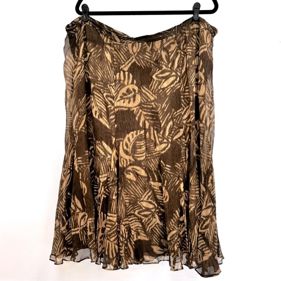 Lauren Ralph Lauren Brown Tan Silk Tropical Floral Print Flared Midi Skirt 22W - Picture 1 of 11